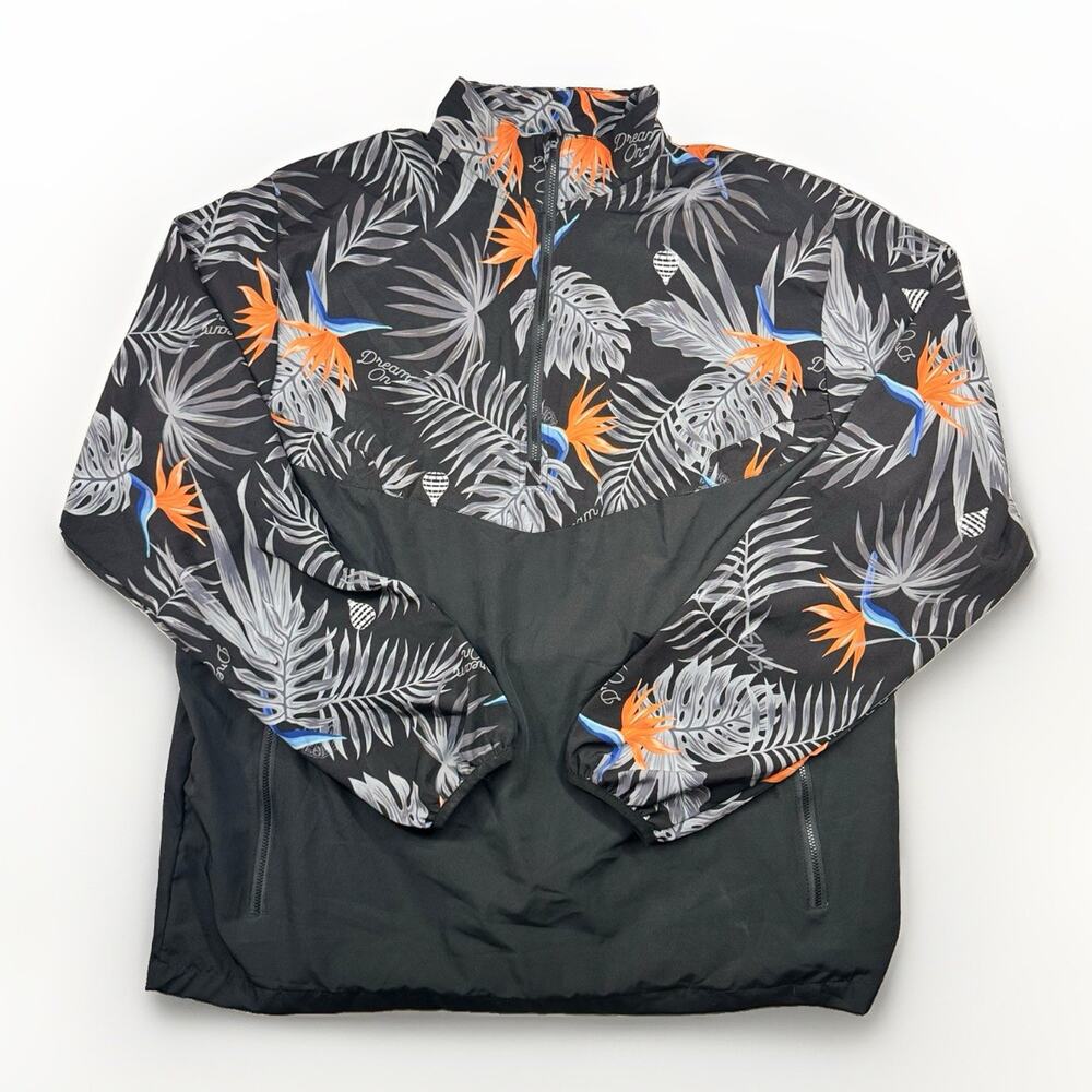 First On Tour XL Golf Windbreaker Pullover 1/4 Zip Tropical Print Jacket Black